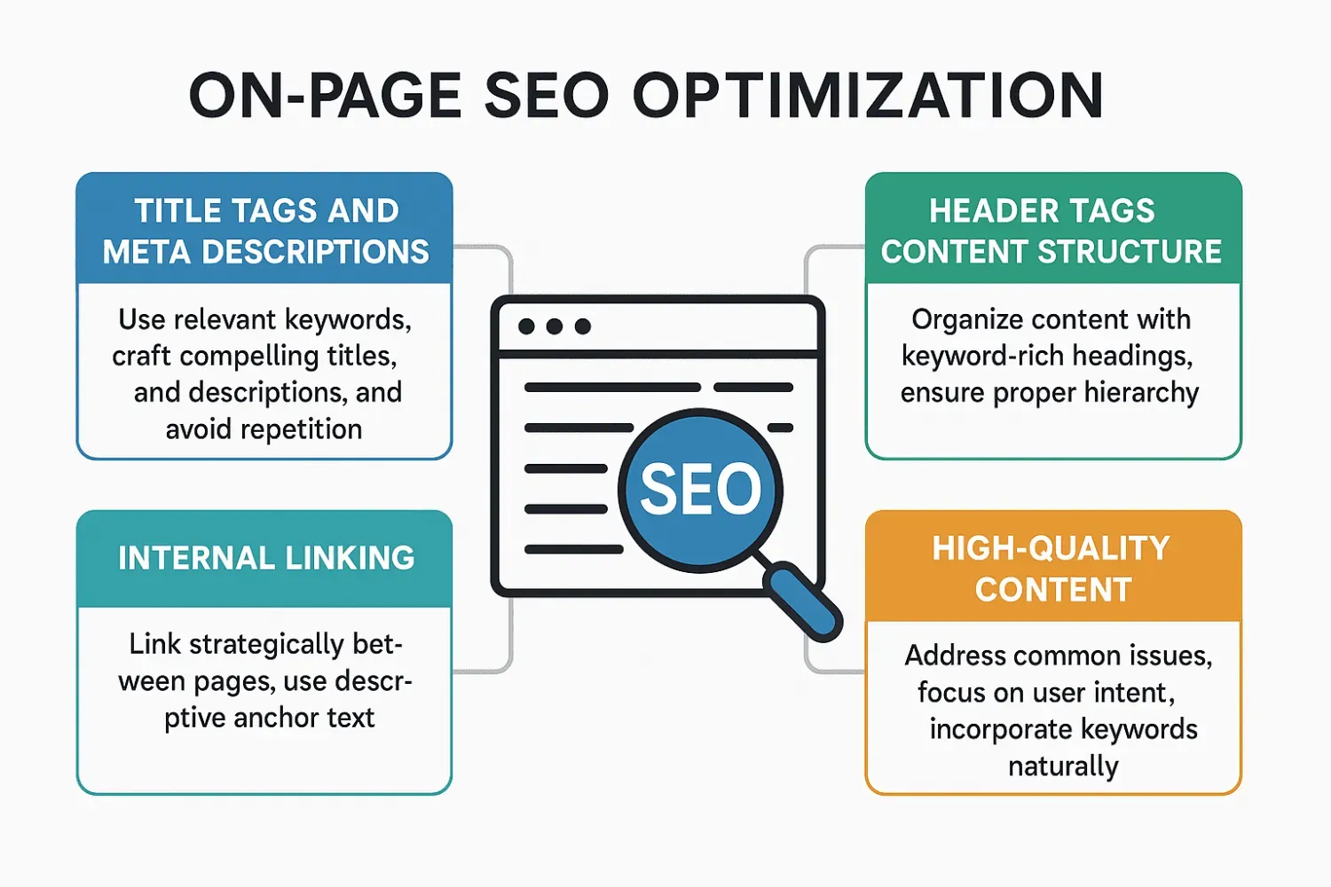 A diagram illustrating on-page SEO optimization strategies.