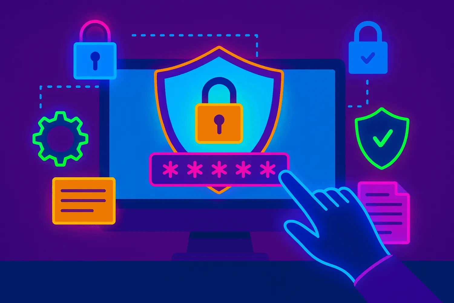 A digital presence being secured with strong passwords and security measures.