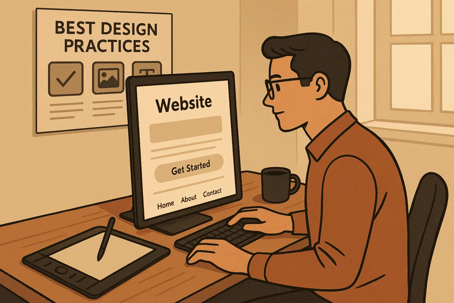 A professional designer working on best design practices for a website.