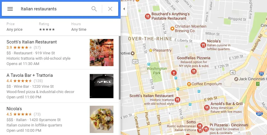 Italian restaurants google maps.
