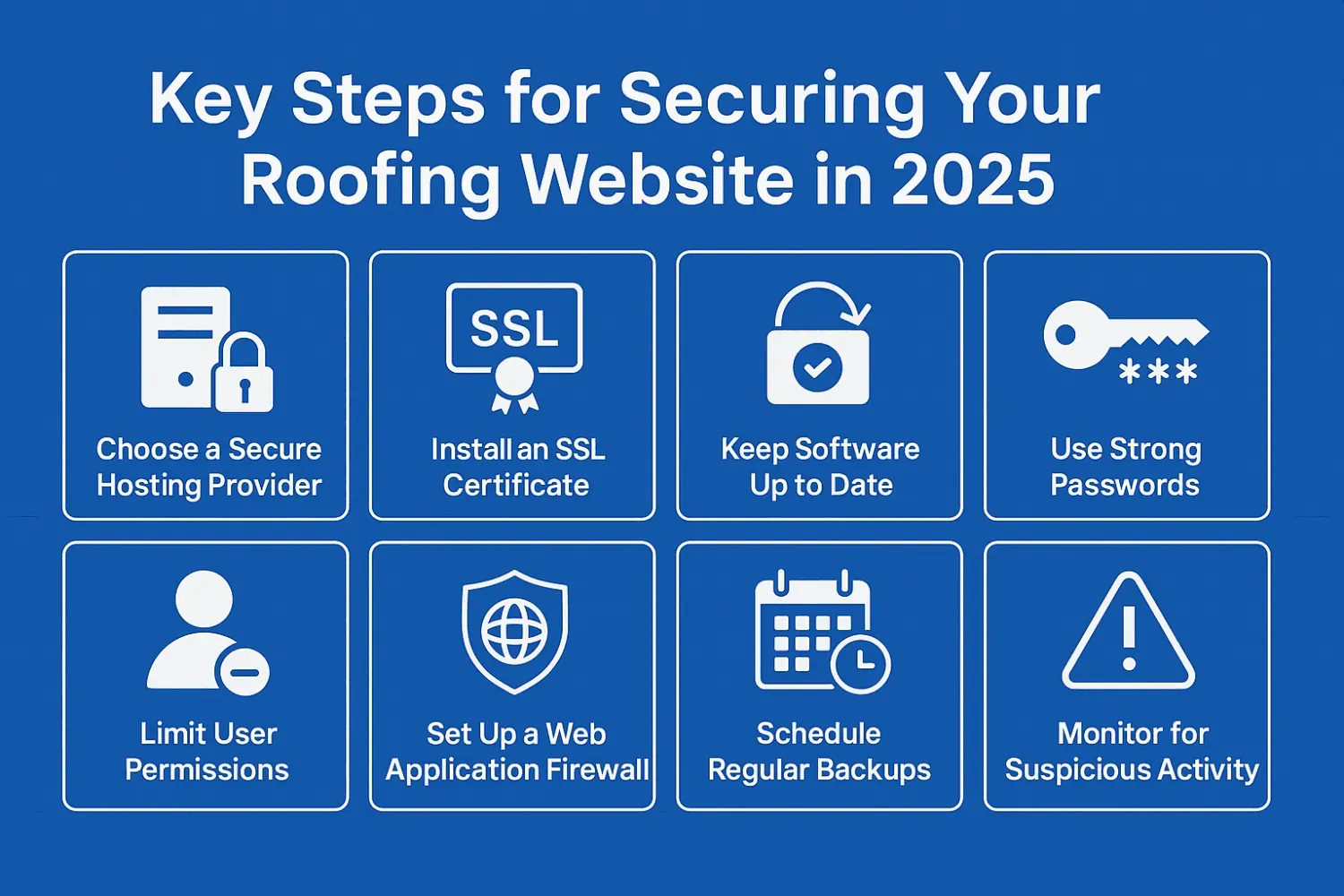 Key steps for securing a roofing website in 2025.