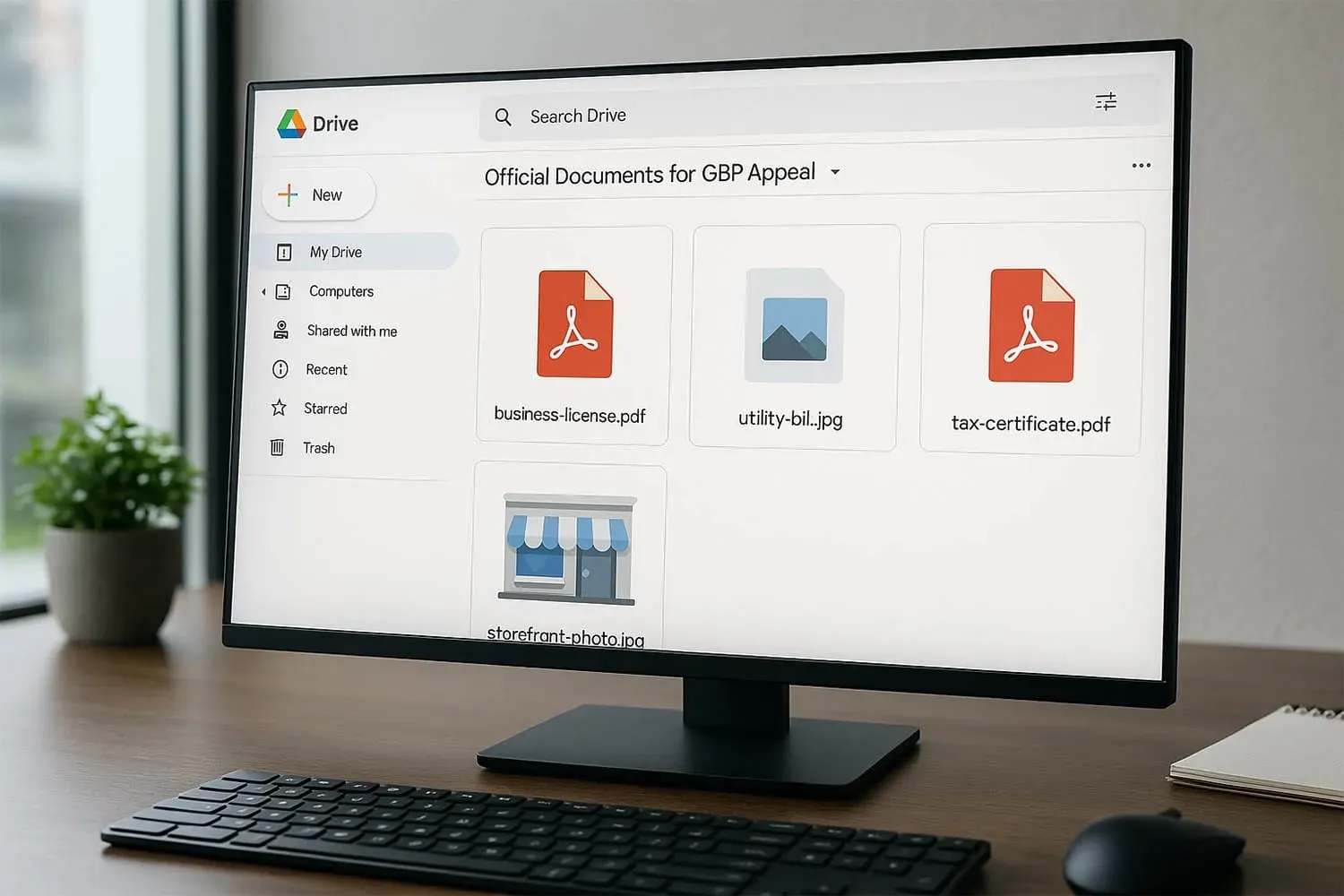 Screenshot of Drive folder with official documents for GBP appeal