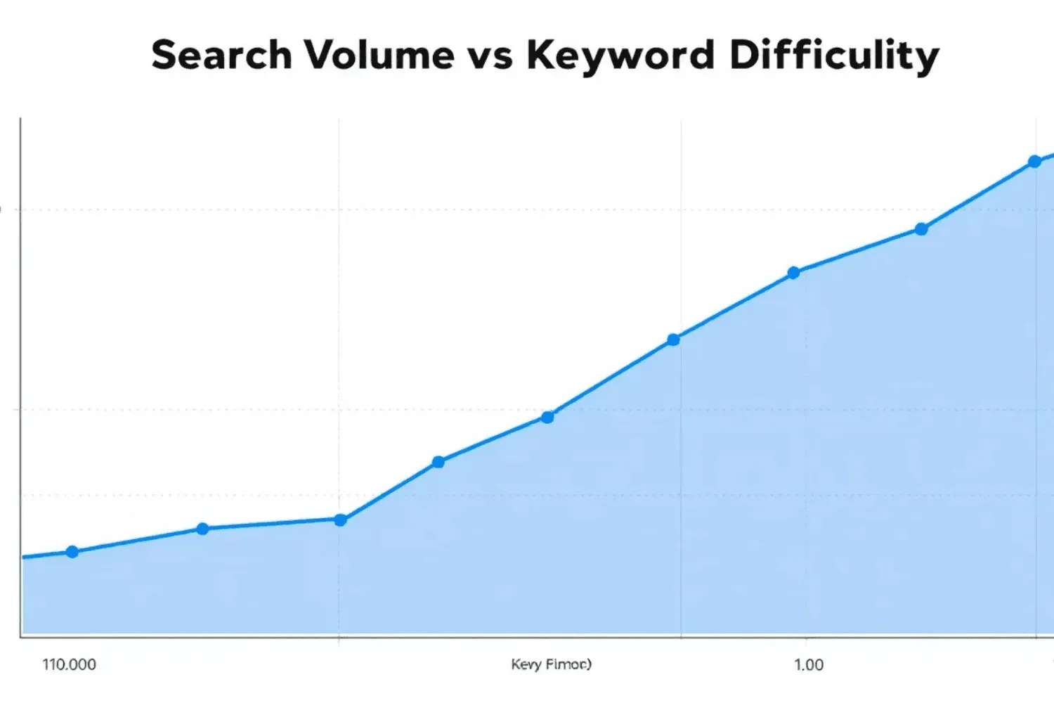 The image depicts a chart illustrating the relationship between search volume and keyword difficulty scores, highlighting how keyword difficulty can impact SEO strategies and the effectiveness of targeting specific keywords. The graph features axes labeled for search volume and difficulty scores, providing a visual representation of how various keywords rank in terms of competition and search intent.