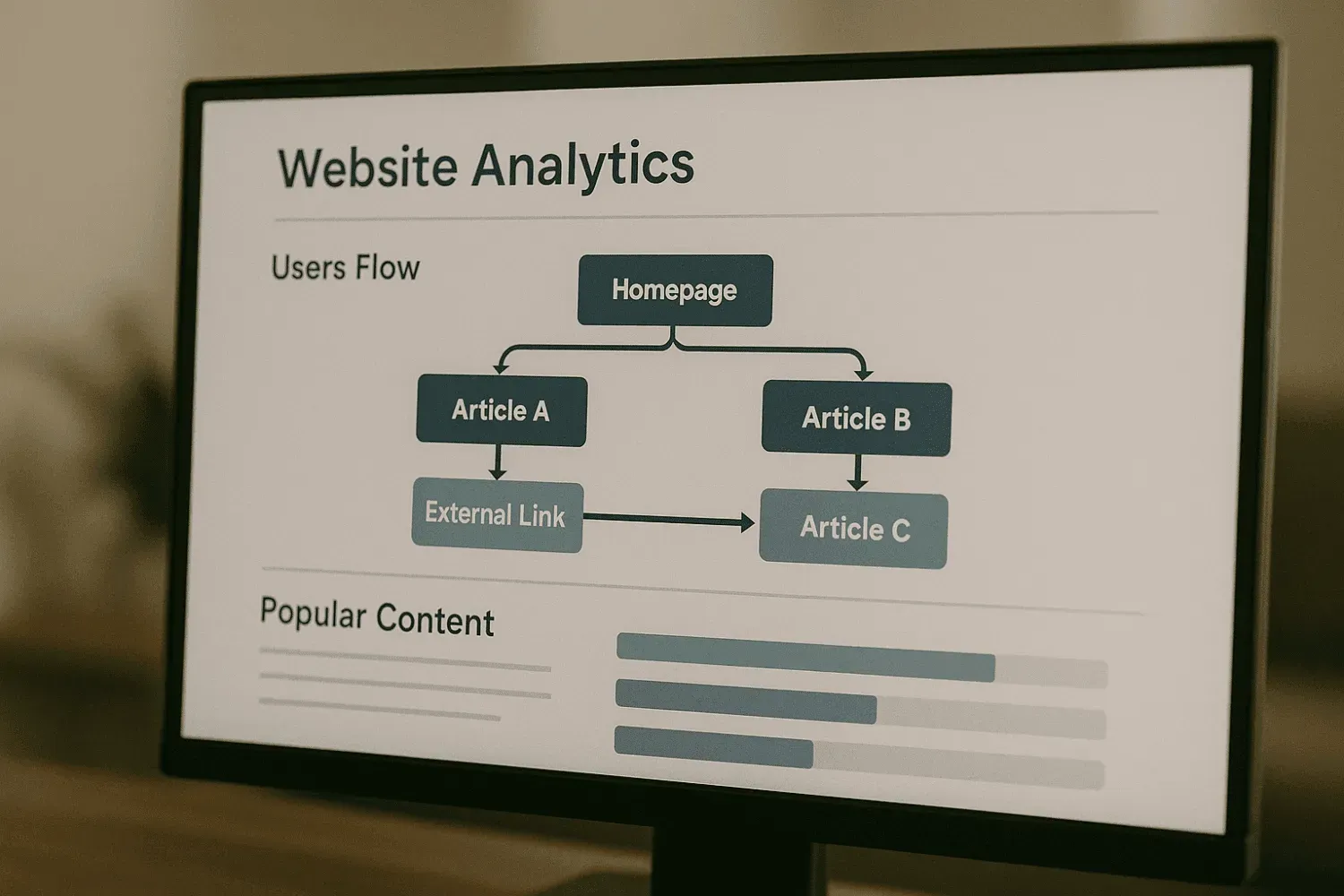 The image depicts an analytics dashboard displaying metrics related to internal linking, including the number of internal links pointing to various pages on the website, and highlighting orphan pages that lack sufficient internal links. This data is crucial for optimizing the website