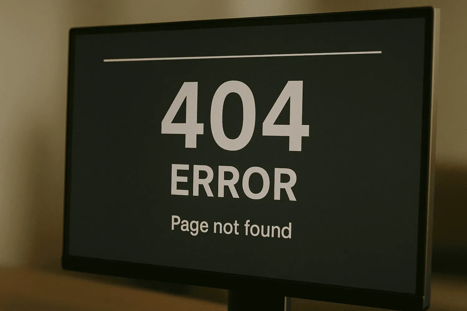 The image displays a computer screen with a prominent 404 error message, indicating a broken internal link on a web page. This highlights the importance of maintaining a solid internal linking strategy to ensure that users and search engines can navigate effectively through the website