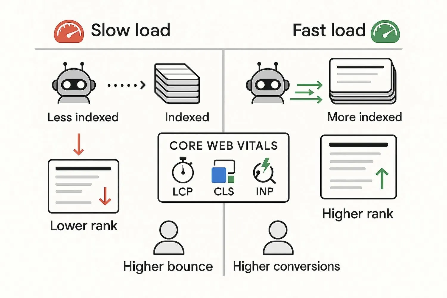 The image illustrates the impact of website speed on Google