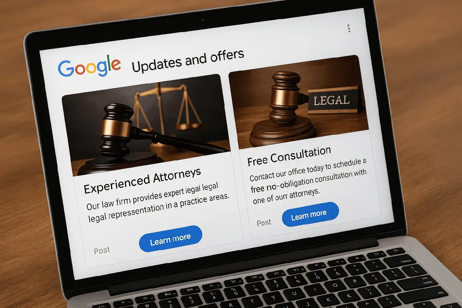 Utilizing Google Posts for updates and offers, showcasing a law firm