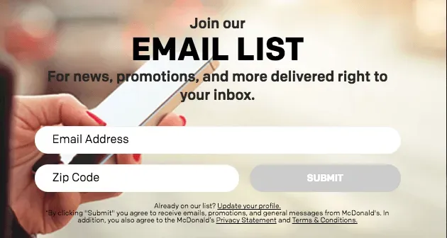 About page opt in form.