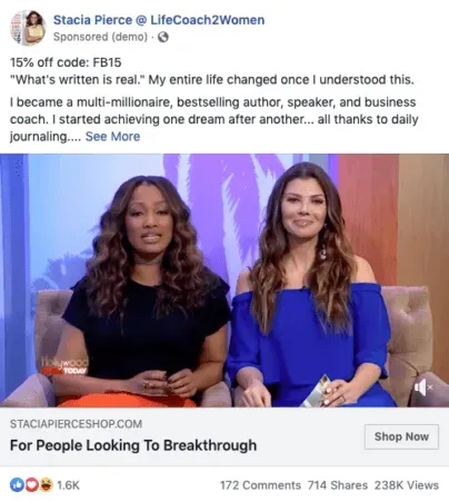 Facebook ad that converts well.