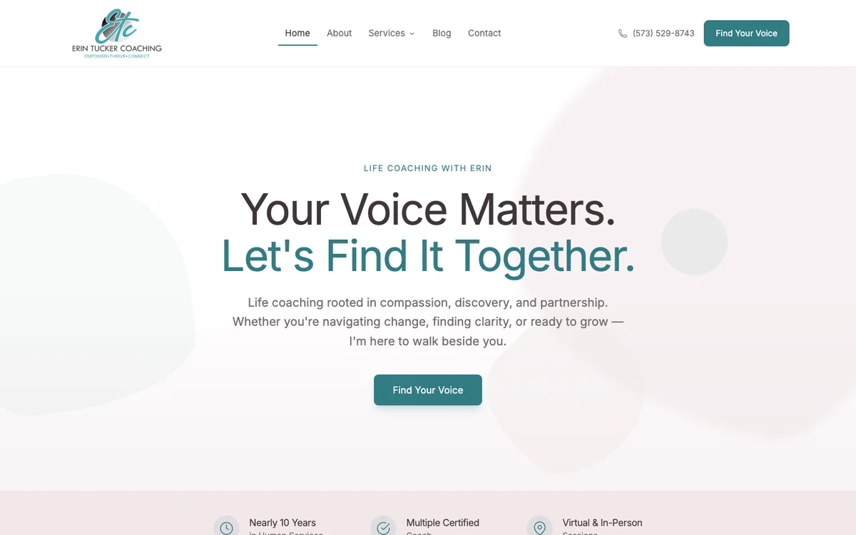 Erin Tucker Coaching website screenshot