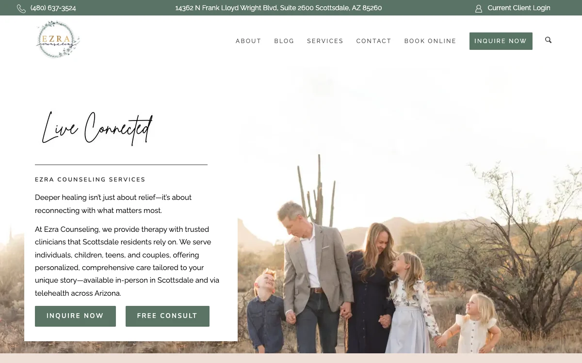 Ezra Counseling website screenshot