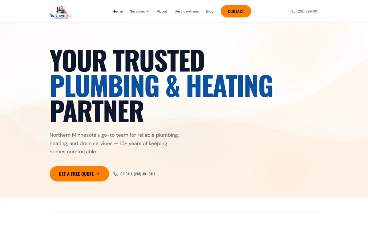 Northern Sun Plumbing & Heating website screenshot