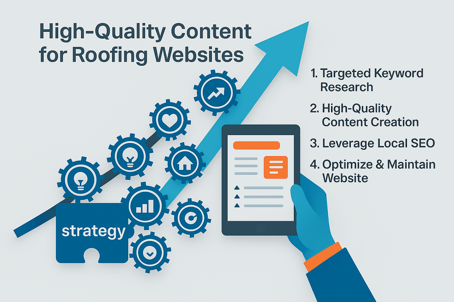 Roofing Contractor SEO Content Strategy: Proven Tips for Top Rankings 11 A visual depiction of high-quality content creation for roofing websites, emphasizing the importance of valuable content