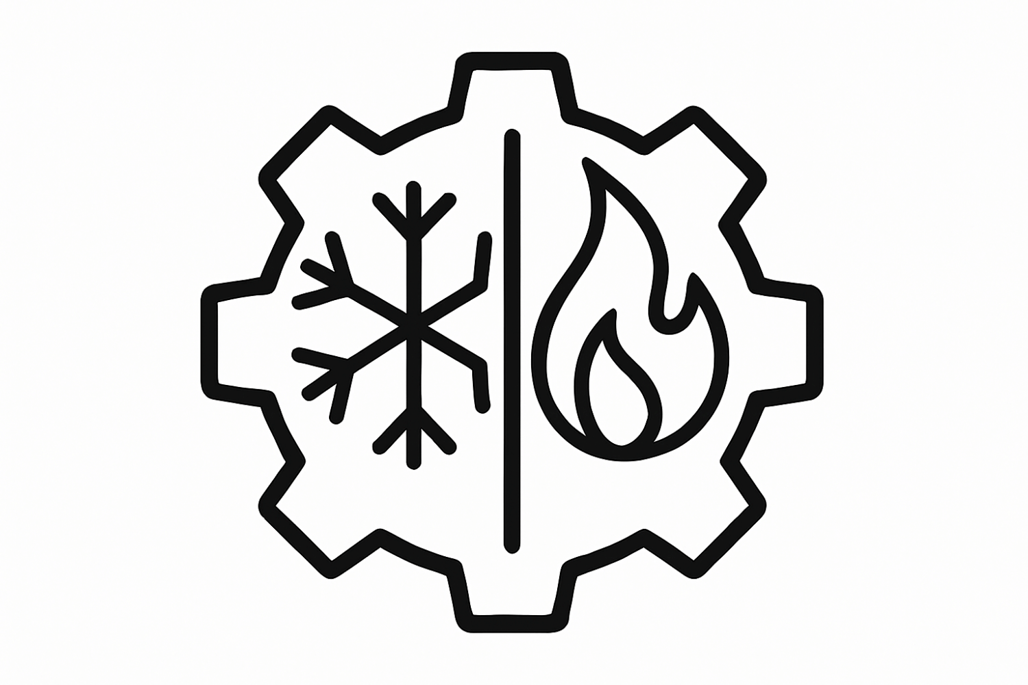 Hvac Services Seo Icon – Snowflake And Flame Inside A Gear Outline