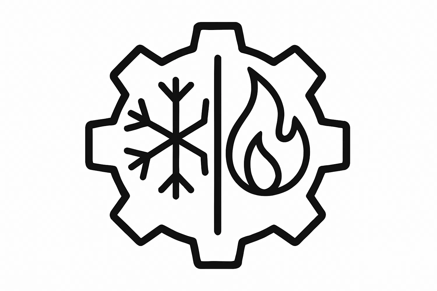 Hvac Services Seo Icon – Snowflake And Flame Inside A Gear Outline