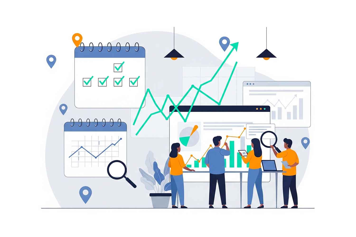 A Group Of People Looking At A Graph