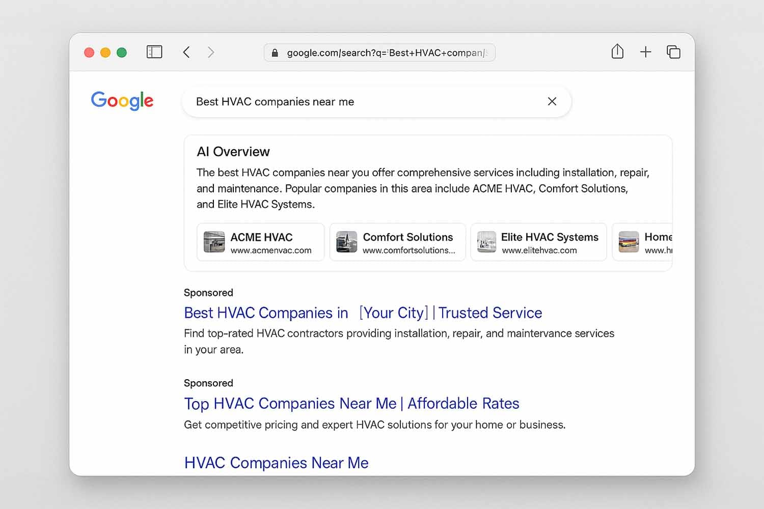 Sge Click Through Rate: How Google’s Search Generative Experience Is Transforming Ctr Metrics 11 In The Image, The Search Engine Results Page Displays Multiple Business Listings With Horizontal Source Attribution, Showcasing Various Search Ads And Organic Results. This Layout Emphasizes The Search Generative Experience (Sge) And Highlights How Users Interact With Different Listings In Response To Their Queries.
