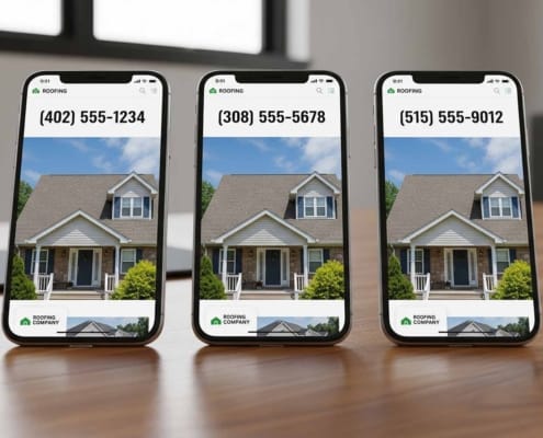 In The Image, Multiple Phone Displays Showcase Various Local Phone Numbers, Emphasizing The Concept Of Call Tracking And Dynamic Number Insertion For Marketing Campaigns. This Setup Illustrates How Businesses Can Monitor Incoming Calls And Attribute Them To Specific Marketing Efforts, Enhancing Their Conversion Tracking Strategies.