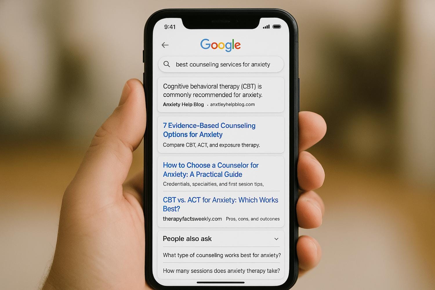 A Mobile Phone Screen Displays A Search Engine Results Page (Serp) Featuring Various Search Results, Including Highlighted Featured Snippets And Knowledge Panels That Provide Brief Answers To The User'S Search Query. The Image Illustrates How Google'S Search Results Showcase Common Serp Features To Enhance User Experience And Visibility.