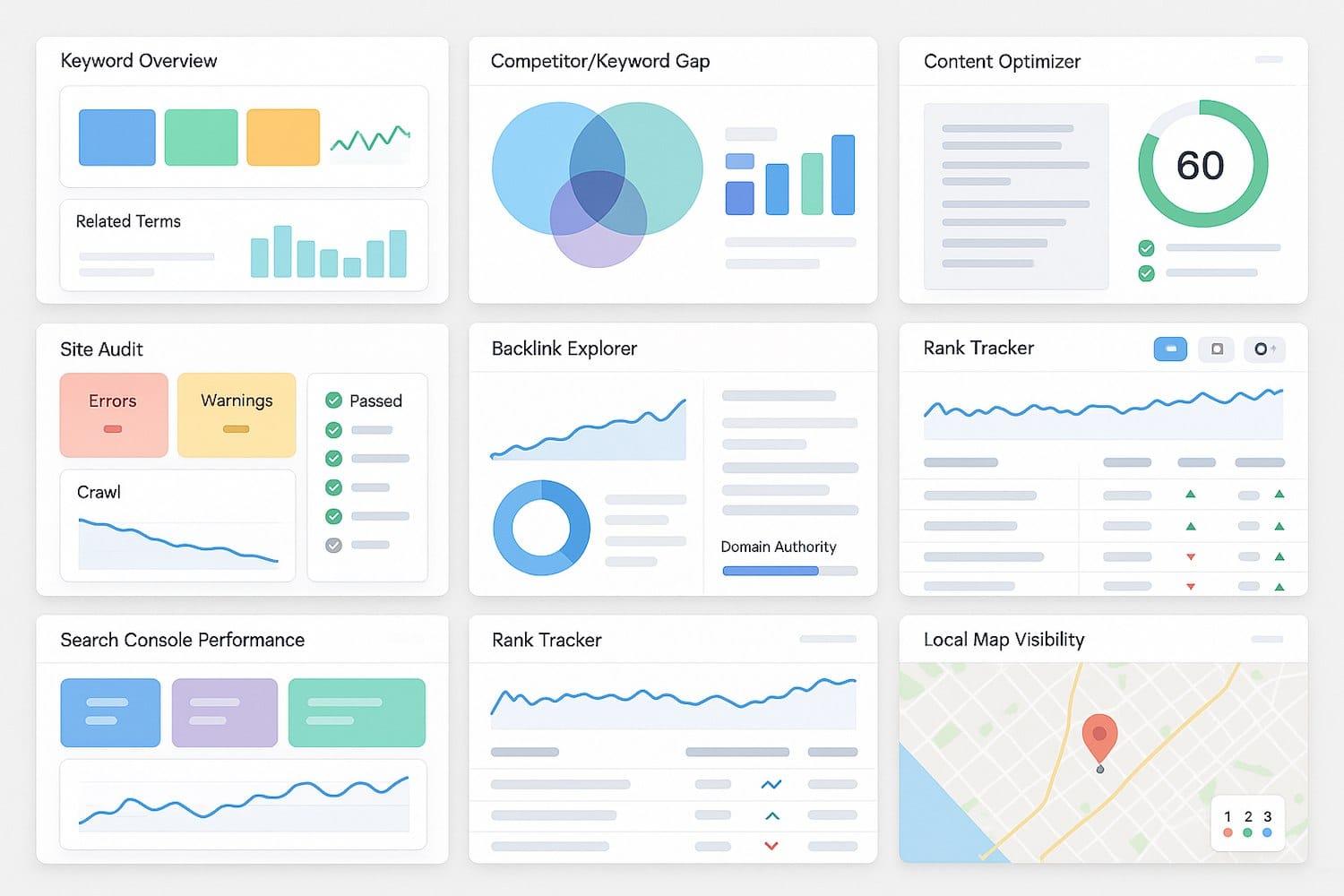 What Is Ai Seo? The Complete Guide To Artificial Intelligence In Search Engine Optimization 12 The Image Displays A Screenshot Featuring Various Interfaces And Dashboards Of Ai Seo Tools, Showcasing Functionalities Like Keyword Research, Content Optimization, And Performance Analytics. These Ai-Powered Tools Assist In Enhancing Search Engine Rankings And Improving A Website'S Visibility Through Effective Seo Strategies.