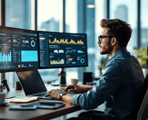 An Seo Specialist Is Analyzing Keyword Difficulty Scores On Multiple Monitors, Focusing On Various Metrics Such As Search Volume, Referring Domains, And Keyword Competition. The Screens Display Data Related To Specific Keywords, Helping To Calculate Keyword Difficulty And Optimize Search Engine Results.