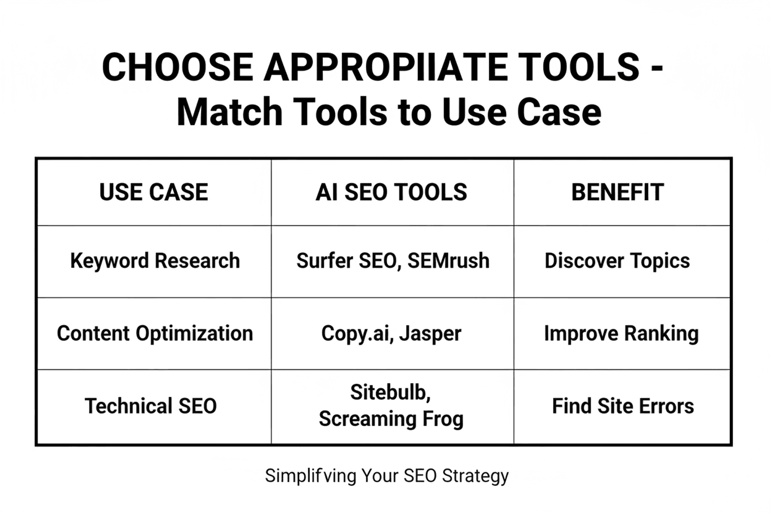 How To Use Ai In Seo: The Human-In-The-Loop Strategy That Actually Works 14 Comparison Table Showing Ai Seo Tools Organized By Use Case
